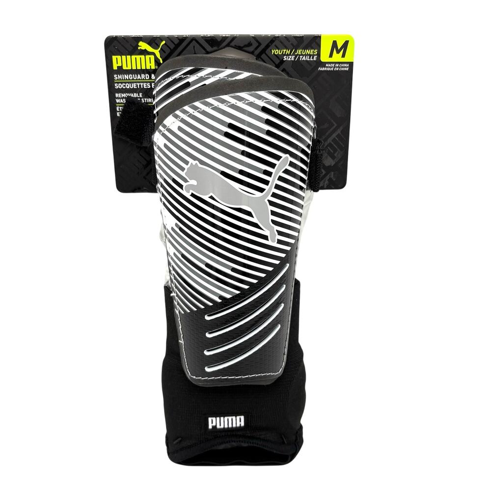 Puma Strike Soccer Shin Guards Youth M Medium Black White Stirrup Ankle Socks